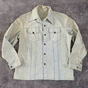 Men's Vintage 70's Handmade Light Blue Denim Jean Jacket Chore Coat Jacket Sz L